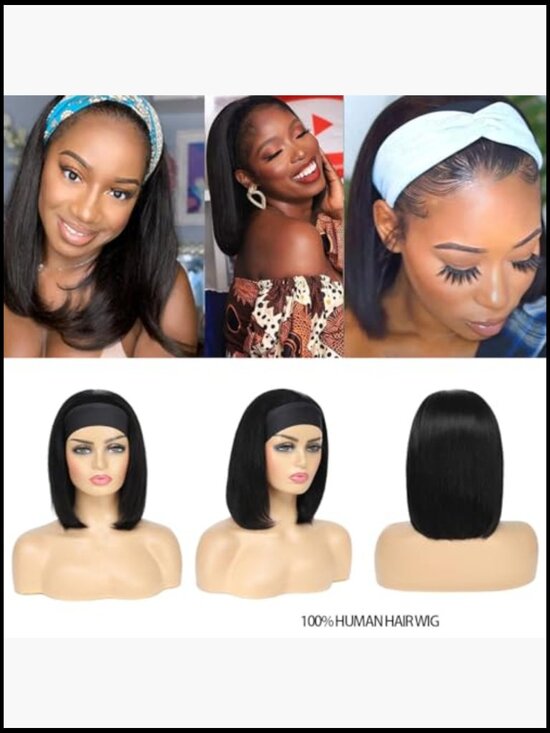 Bob Headband Wig Human Hair Short Straight Remy Easy Wear Go Glueless 8 Inch main image 5